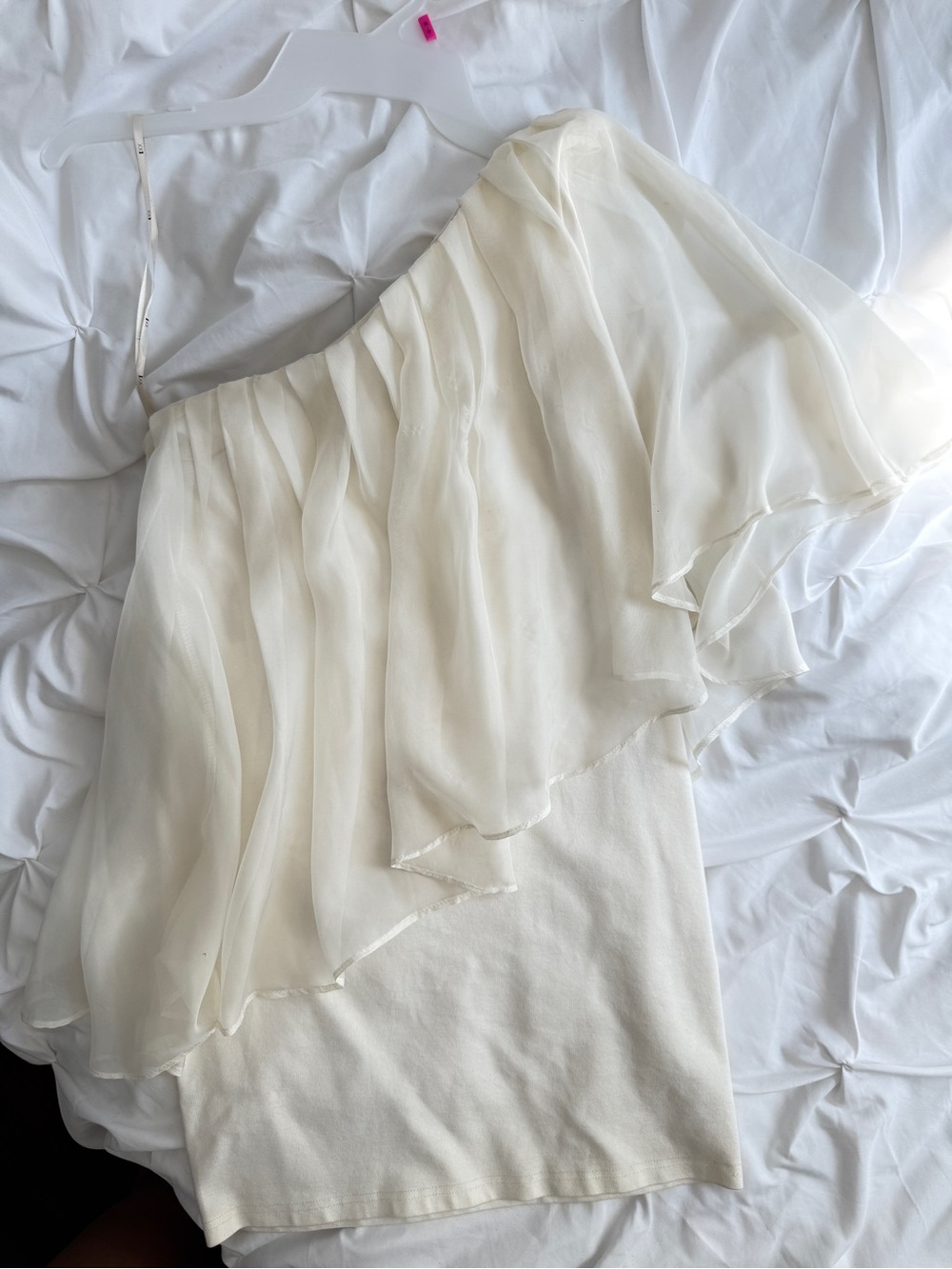 Off White Cream One-Shoulder Ruffle Mini Dress - Picture 5 of 5
